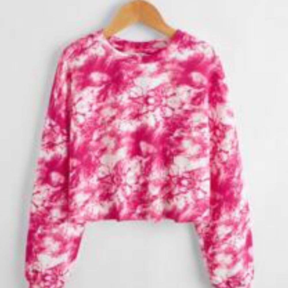 Shein size 7 pink n white tie dye crop top long sleeve shirt